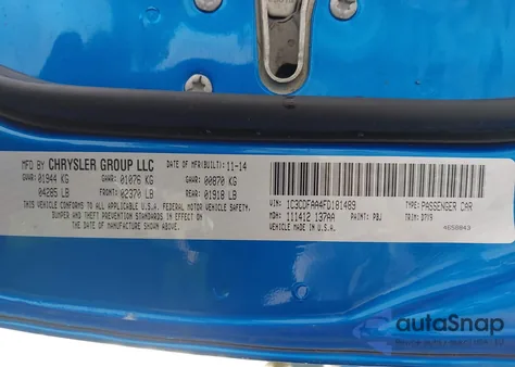 2015 Dodge Dart Se z USA, uszkodzony, nr VIN 1C3CDFAA4FD181489